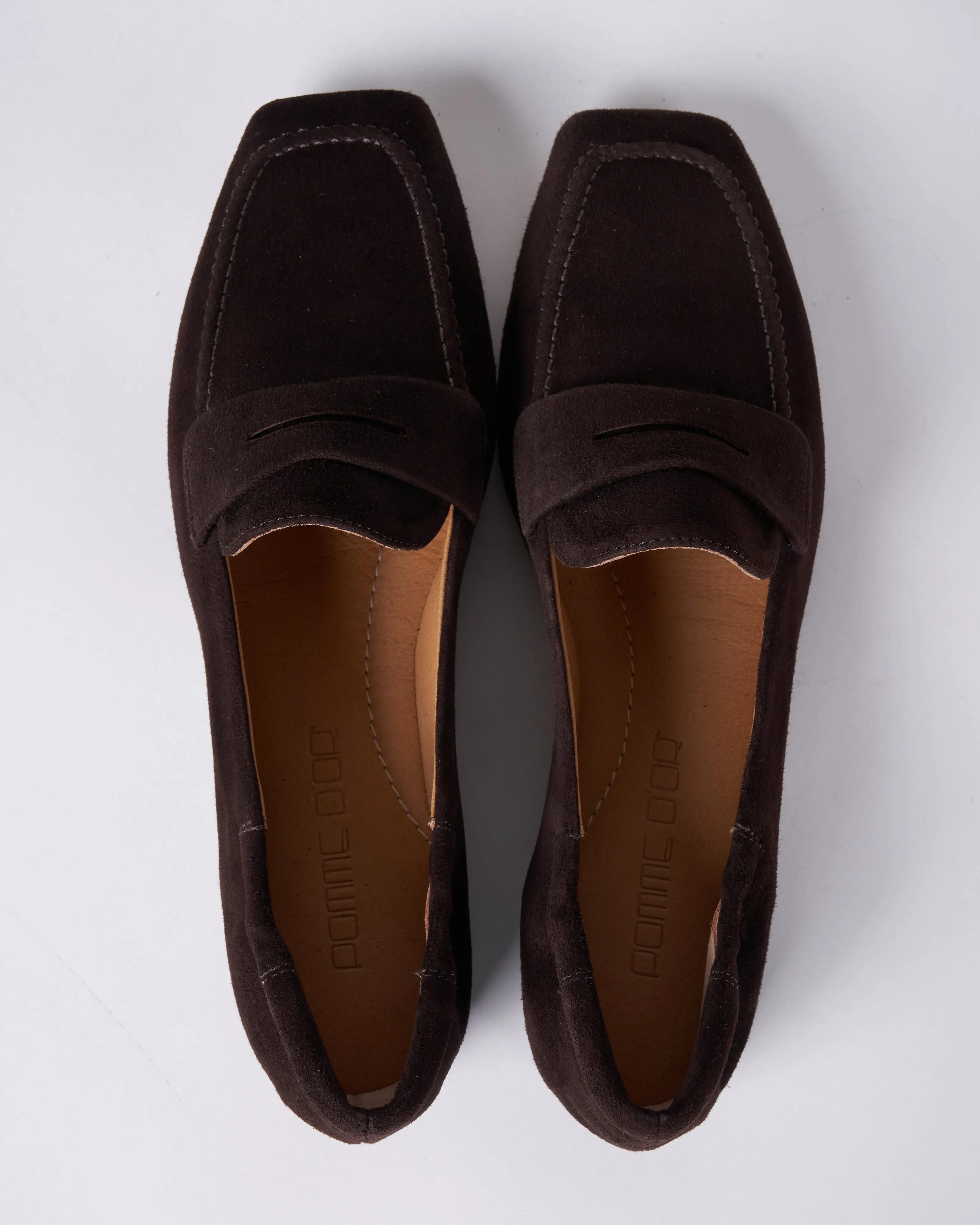 camoscio chocolate - flat loafer - square toe - camoscio chocolate