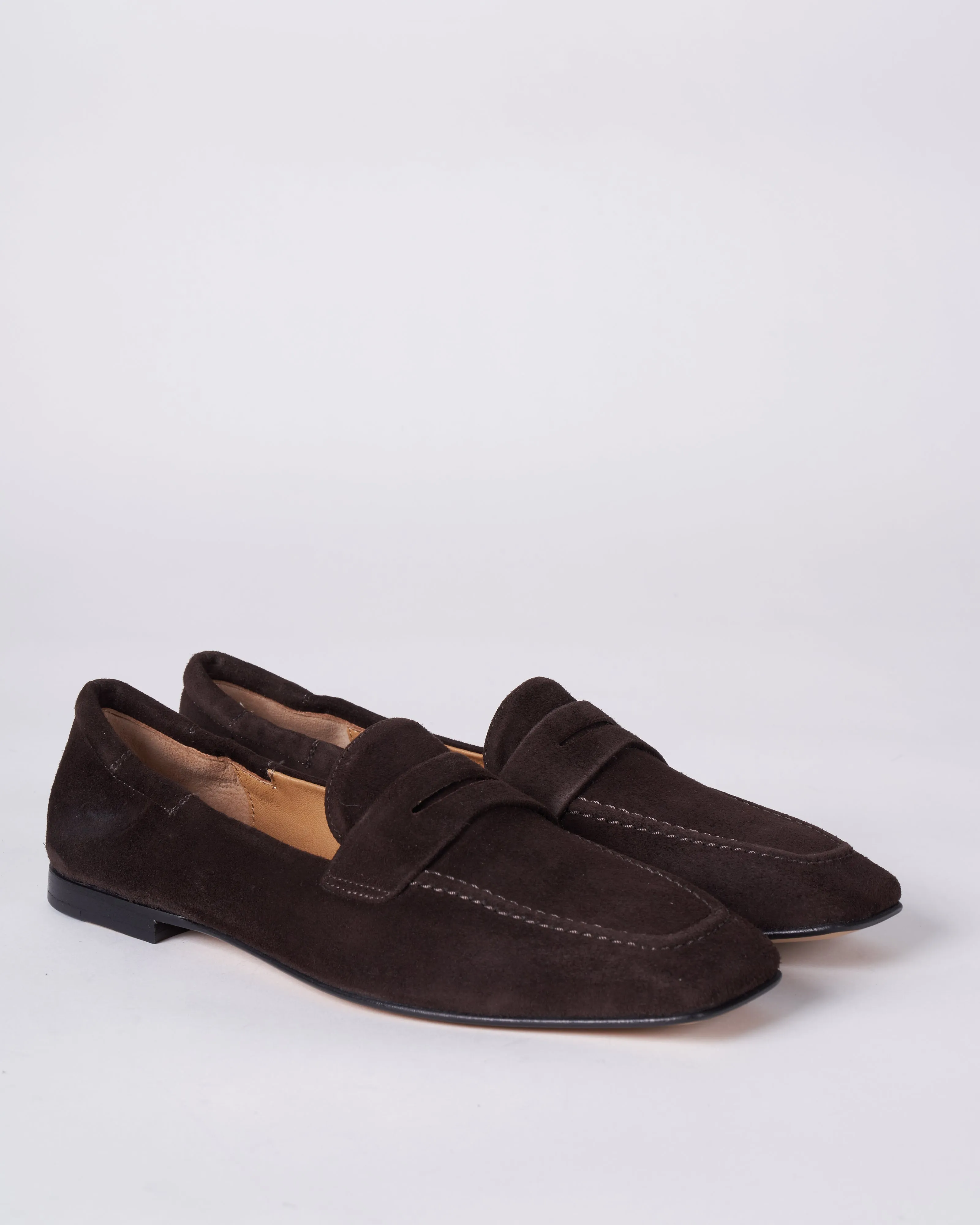 camoscio chocolate - flat loafer - square toe - camoscio chocolate