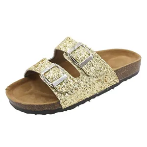 Casual Cork Slide Platform Sandals  (Gold Glitter)