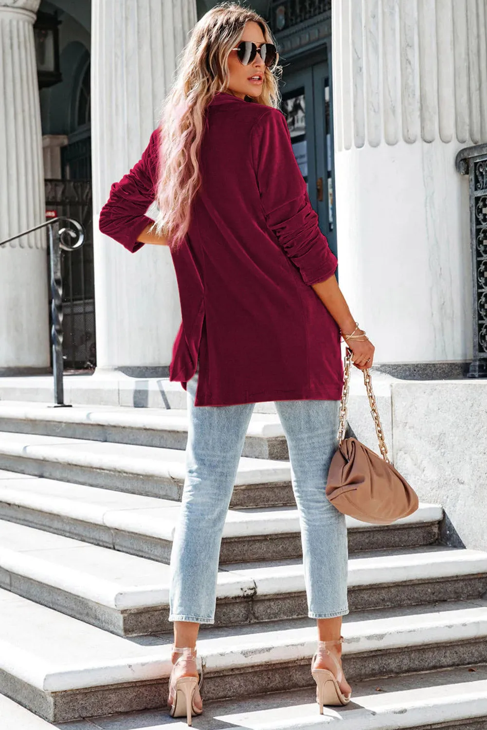 Casual Pocketed Velvet Blazer
