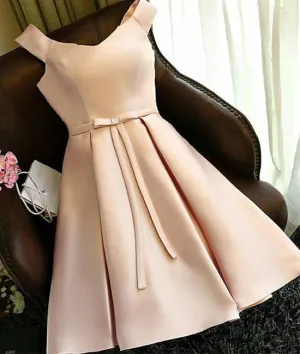 champagne satin short prom dress, cute homecoming dress