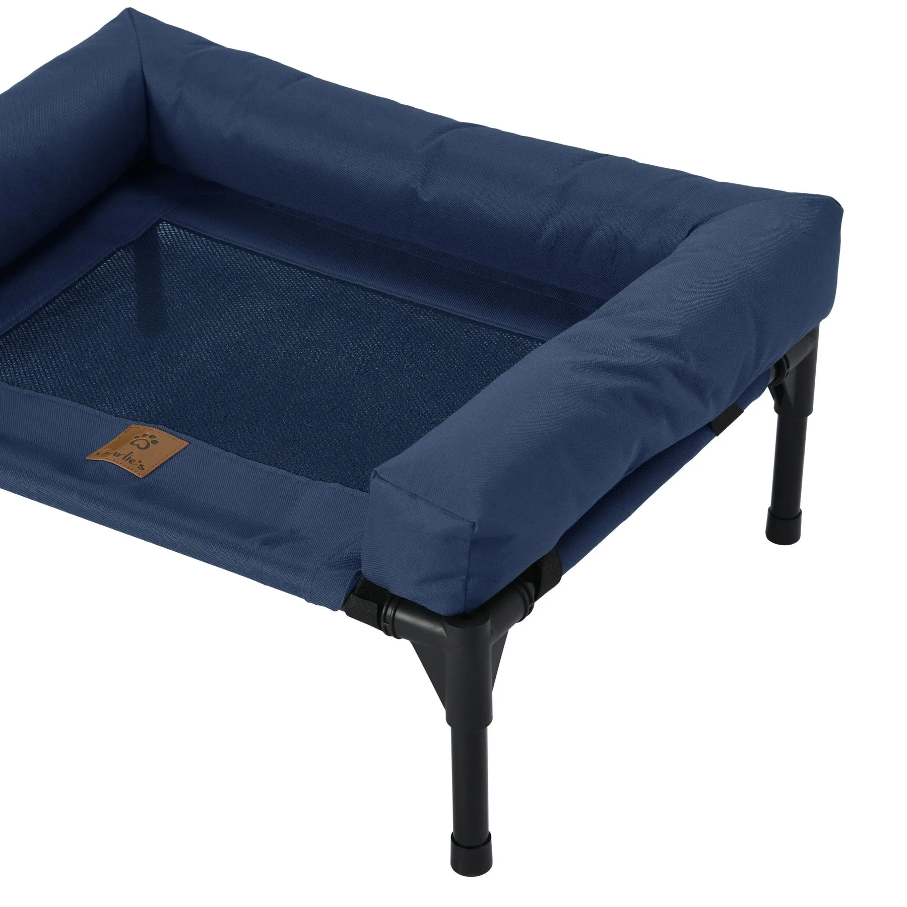 Charlie's Elevated Trampoline Bolster Sofa Dog Bed Blue Medium