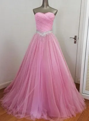 Charming Handmade Beaded Pink Long Formal Gown, New Prom Dress