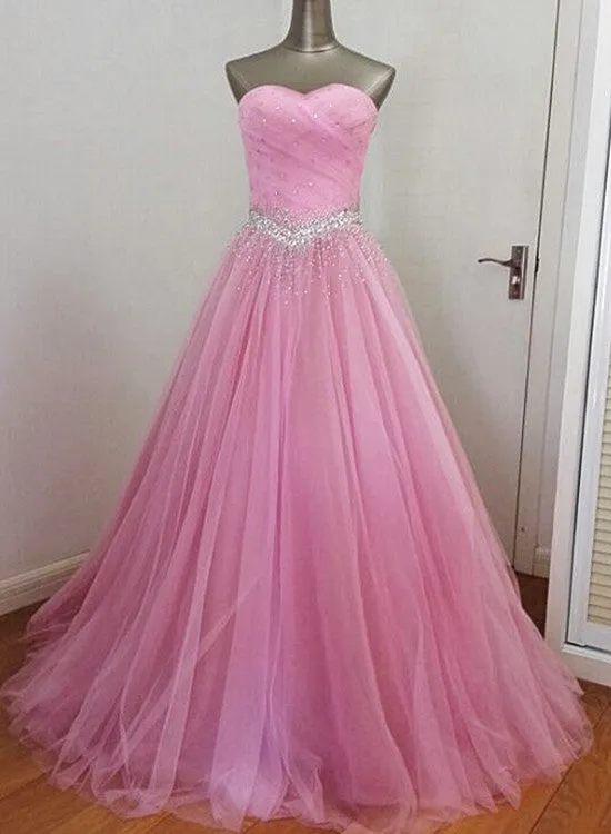 Charming Handmade Beaded Pink Long Formal Gown, New Prom Dress