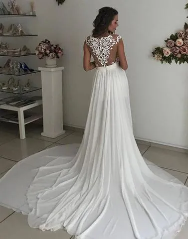 Charming Lace Formal A Line Cheap Long Beach Wedding Dresses, BGP236