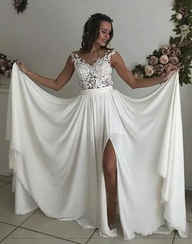 Charming Lace Formal A Line Cheap Long Beach Wedding Dresses, BGP236
