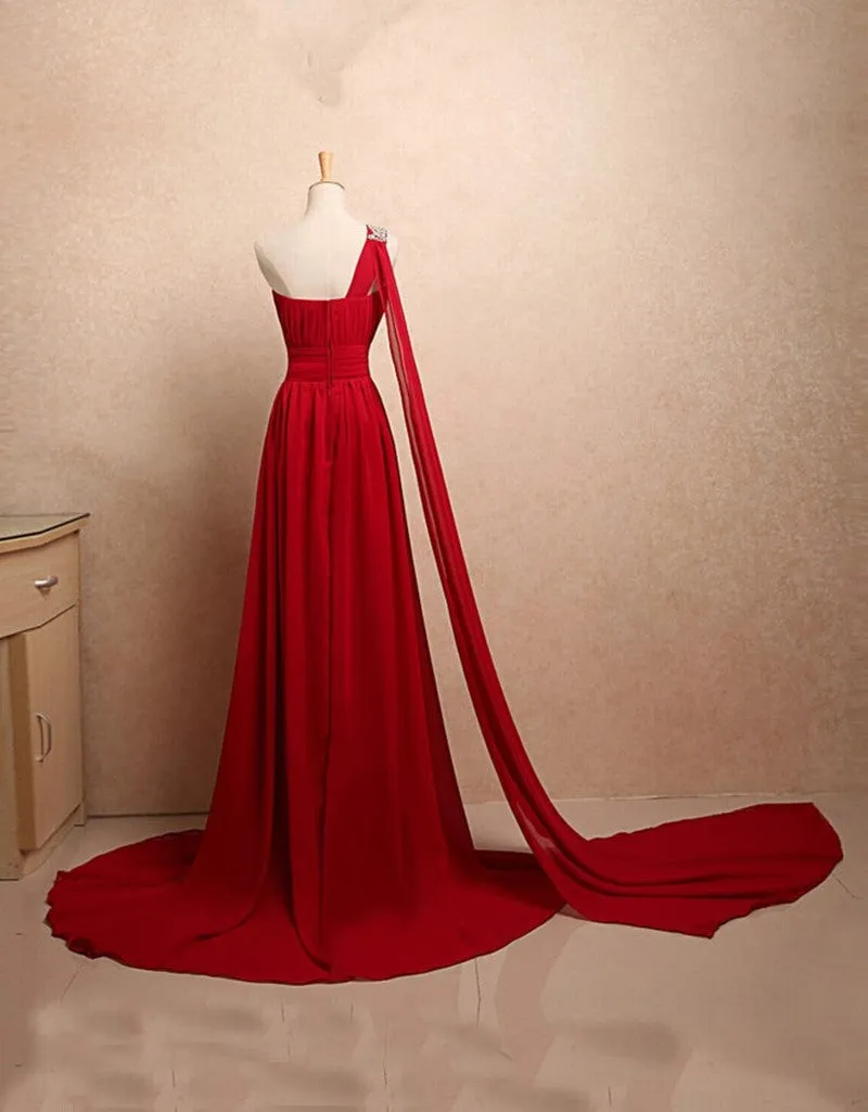 Charming One Shoulder Chiffon Elegant Evening Dress, Handmade High Quality Party Dress, Prom Dresses