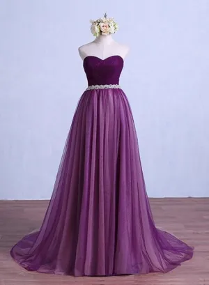 Charming Purple Tulle Long Party Gown, Long Formal Dress