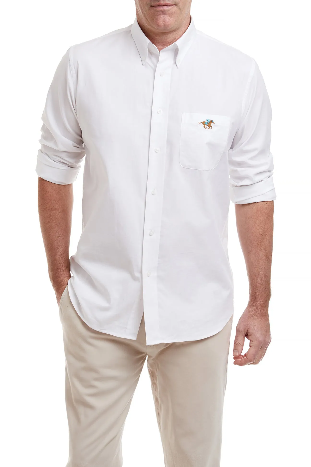 Chase Shirt White Oxford with Single Racing Horse