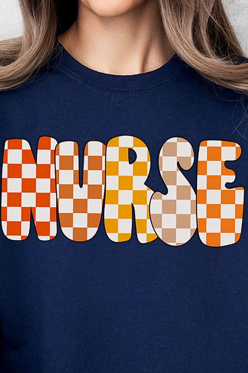 Checkered Autumn Nurse Heavy-weight Crew Sweatshirt