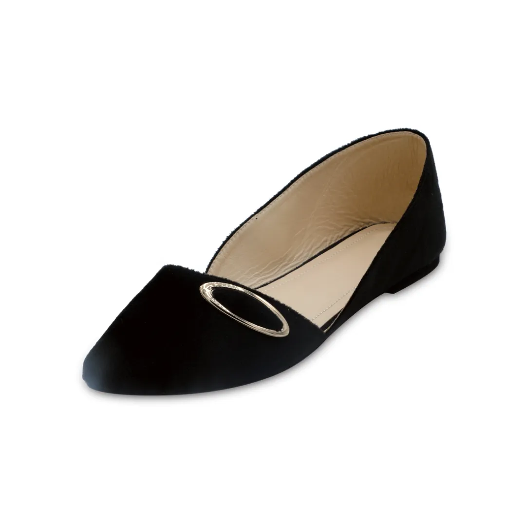 Cherie - Glossy Black Flats with Buckle
