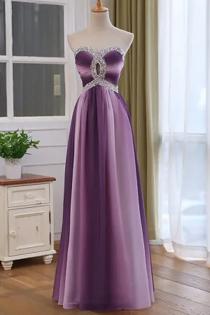 Chiffon Sweetheart Gradient Beaded Long Party Dress, A Line Chiffon Prom Dress APP0994