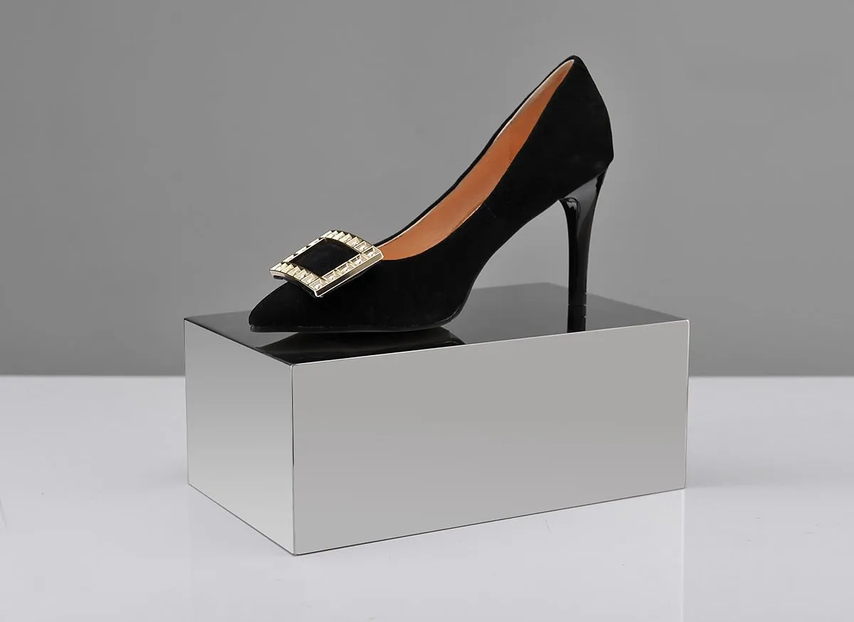 Chrome Shoe Display Riser - Metal Shoe Display for Retail Store - Silver Shoe Display Shelf