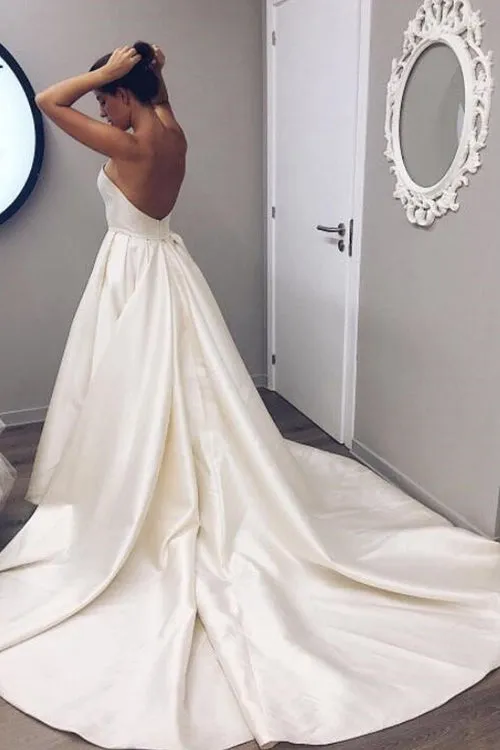 Classic Ivory Strapless Sweetheart Long Wedding Dress with Court Train, SW215