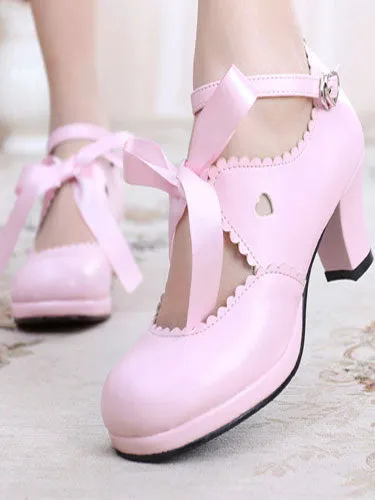 Classic Lolita Shoes Square Toe Platform Prism Heel Bows Deep Brown Lolita Shoes