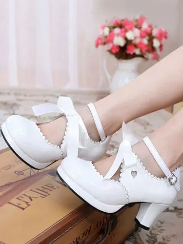 Classic Lolita Shoes Square Toe Platform Prism Heel Bows Deep Brown Lolita Shoes