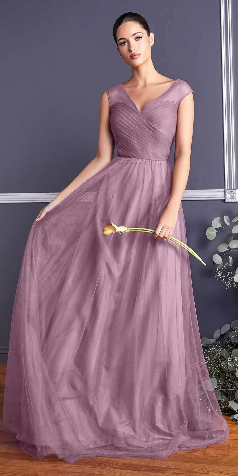 CLEARANCE - Ladivine ET320 Illusion V-Neck and Back Long Dress (Size 14)