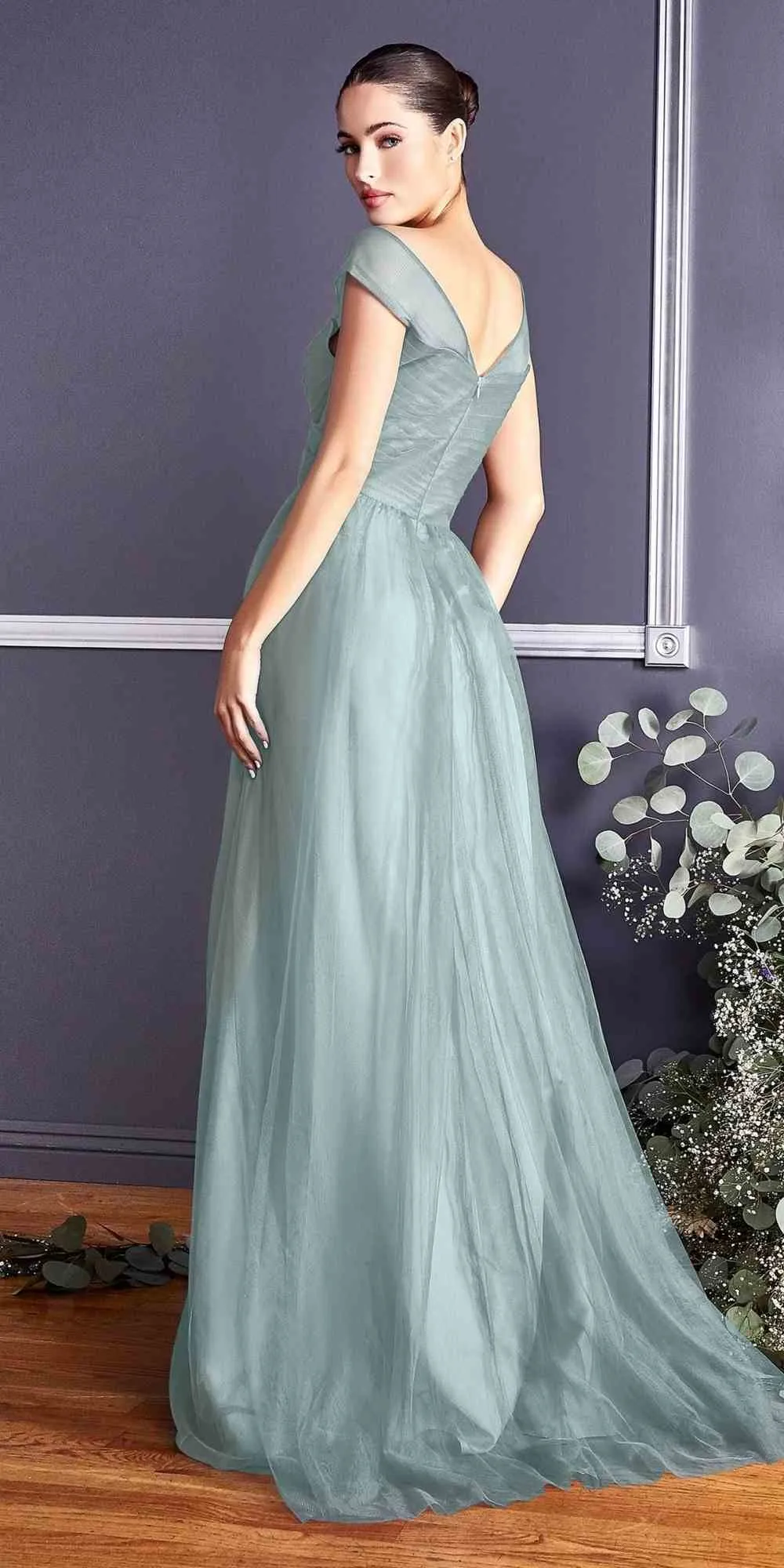 CLEARANCE - Ladivine ET320 Illusion V-Neck and Back Long Dress (Size 14)