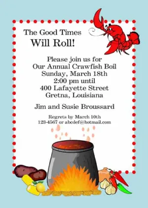 CRAWFISH WAVING ON A GOOD TIME CUSTOM INVITATION