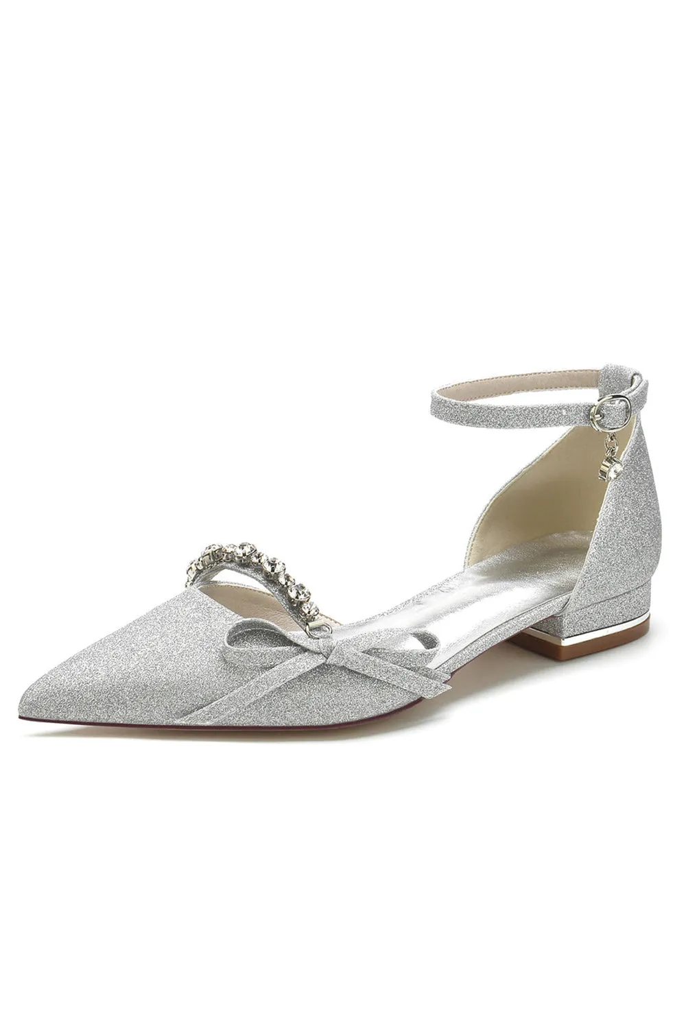 Crystal Strap Bow Tie Low Heels