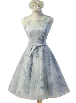 Cute Grey Women Knee Length Party Dress, Party Dresses, Formal Dresses