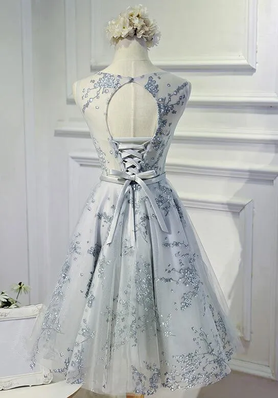 Cute Grey Women Knee Length Party Dress, Party Dresses, Formal Dresses