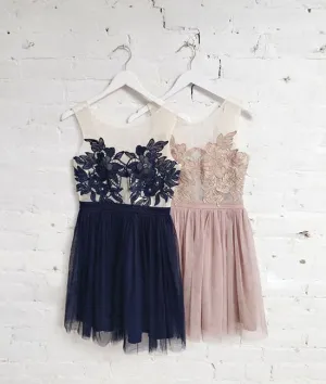Cute round lace applique short prom dress, homecoming dress