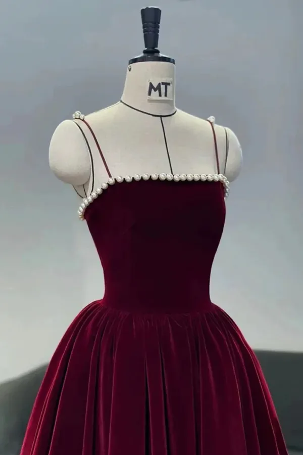 Cute Spaghetti Straps Velvet Short Prom Dress, A Line Homecoming Party Dress APP0780