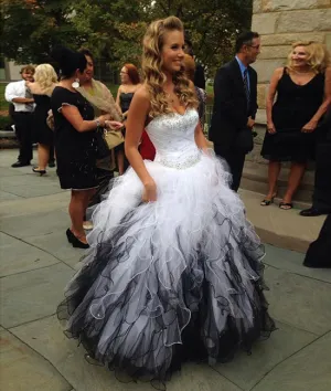 Cute sweetheart white/black long prom dress, sweet 16 dress