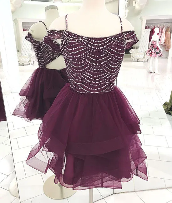 Cute tulle sequin short prom dress, cute homecoming dress