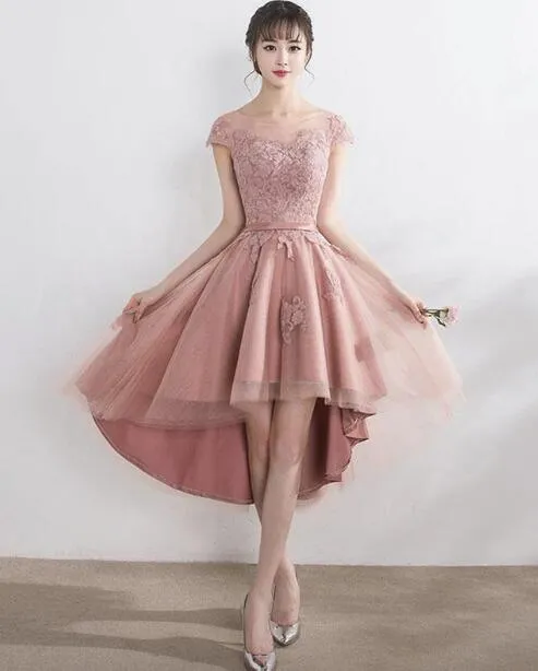 Dark Pink High Low Tulle with Applique, Lovely Party Dress, Formal Gowns