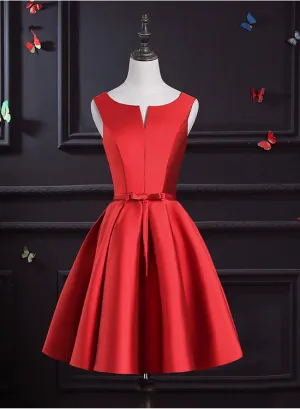 Dark Red Satin Homecoming Dress, Short Prom Dress