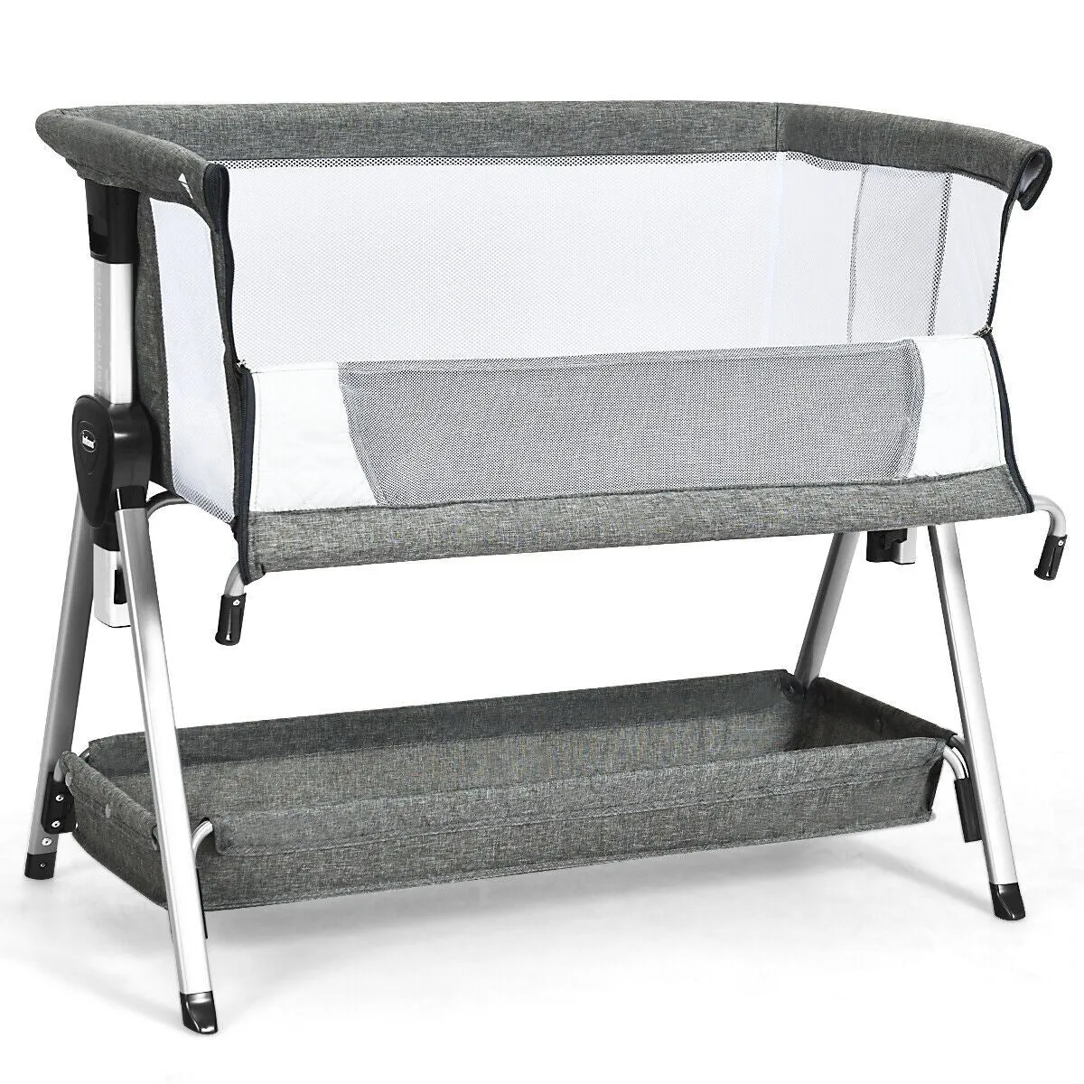 Deluxe Next-to-Me Baby Crib | Linen with Breathable Mesh | 7 Adjustable Heights | Wheels | 0-12m