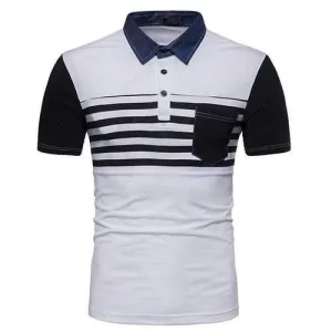 Denim Collar Patchwork Polo Shirt
