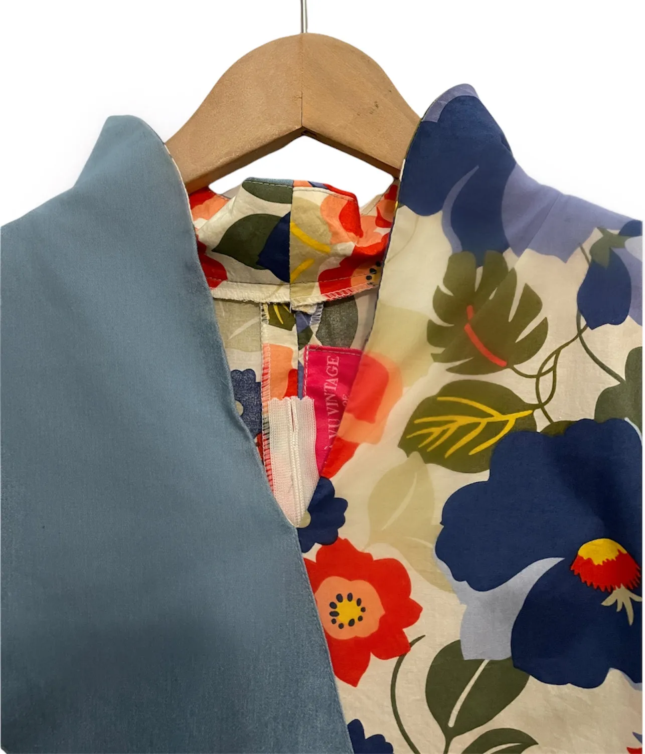 DENIM SLASH MODERN CHEONGSAM 2-WAY COLLAR COTTON TOP