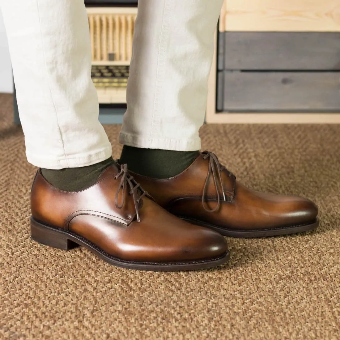 Derbie Blucher en cuir cognac patiné