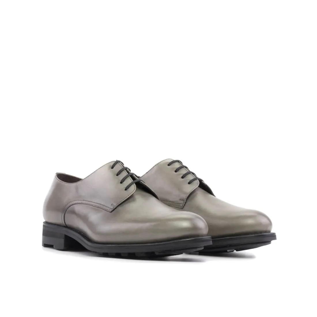 Derbie Blucher en cuir gris clair - Semelles Rocky Commando