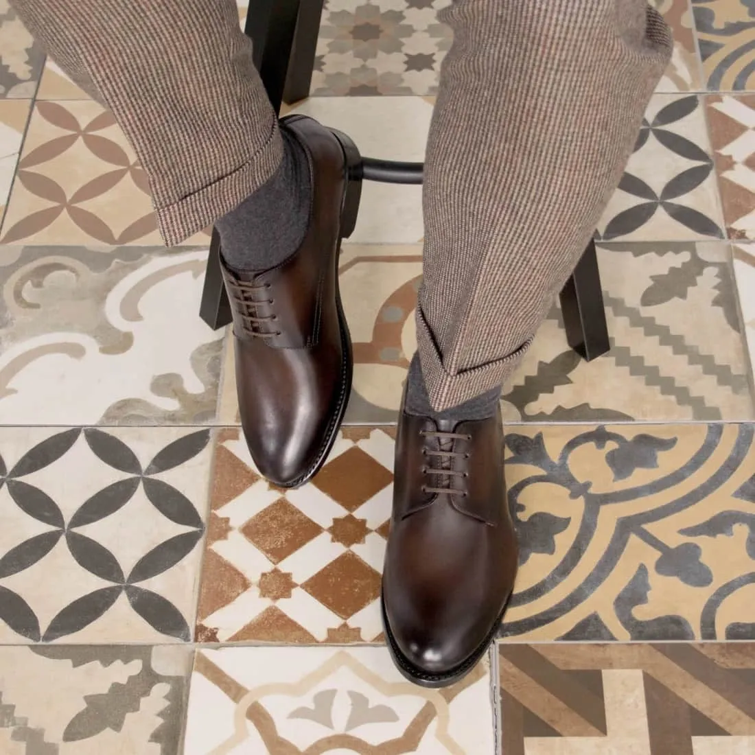 Derbie Blucher en cuir patiné marron foncé