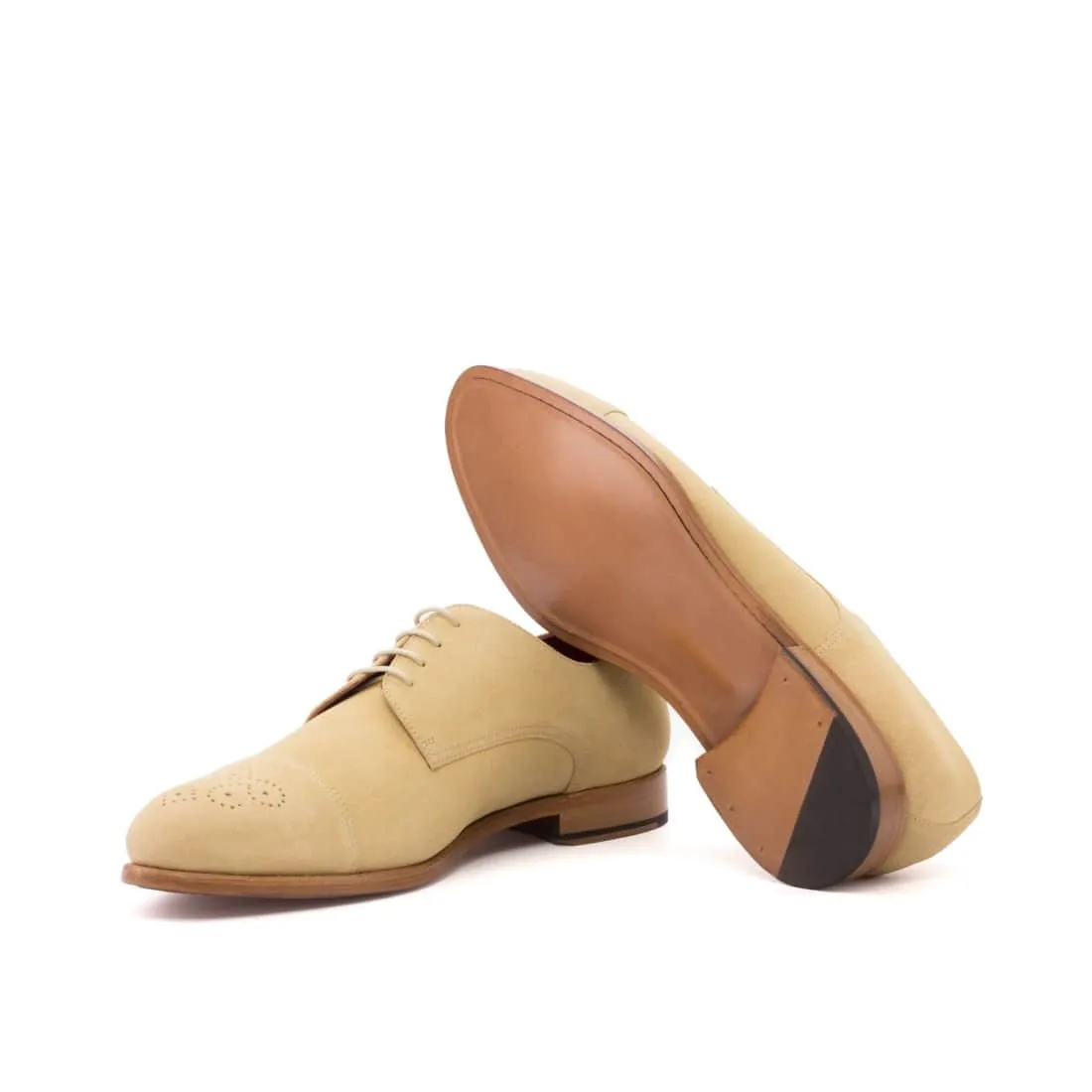 Derbie Bout Droit Fleuri en daim beige