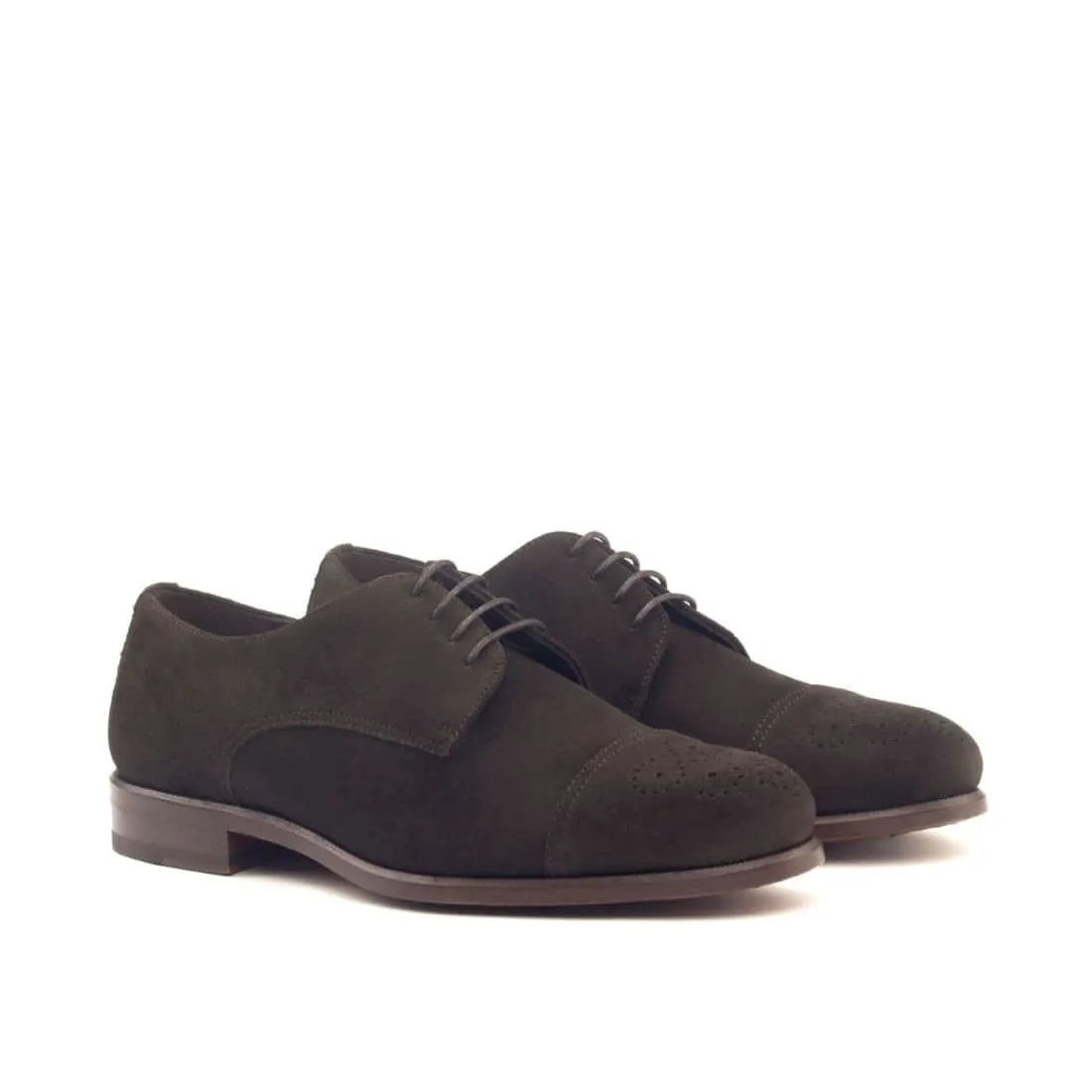 Derbie Bout Droit Fleuri en daim marron foncé