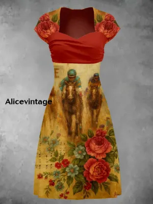 Derby Art Print Short Sleeve Vintage Dress Derby Dress