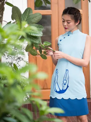 DIVER EMBROIDERY HANDMADE MODERN SILK-COTTON CHEONGSAM