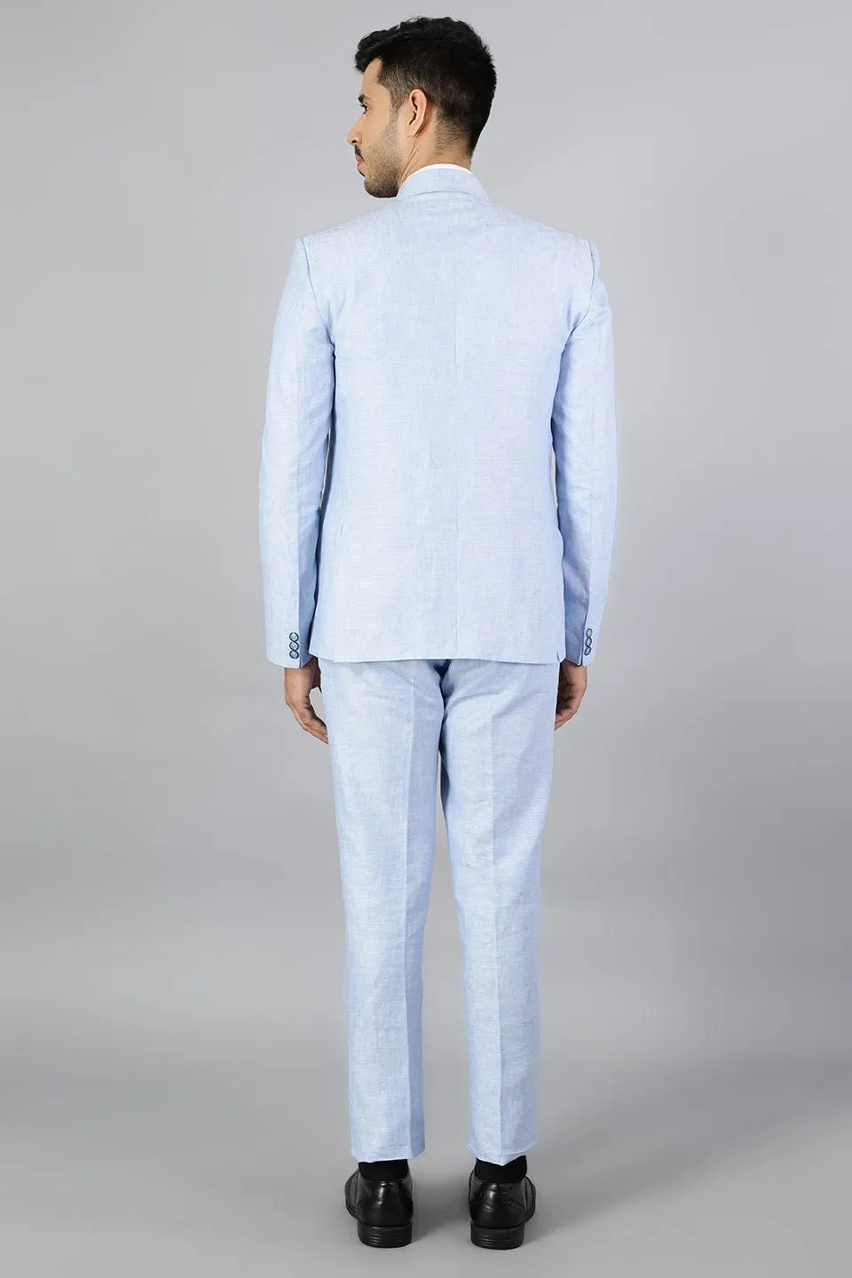 Double-Breasted Linen Sky Blue  Suit