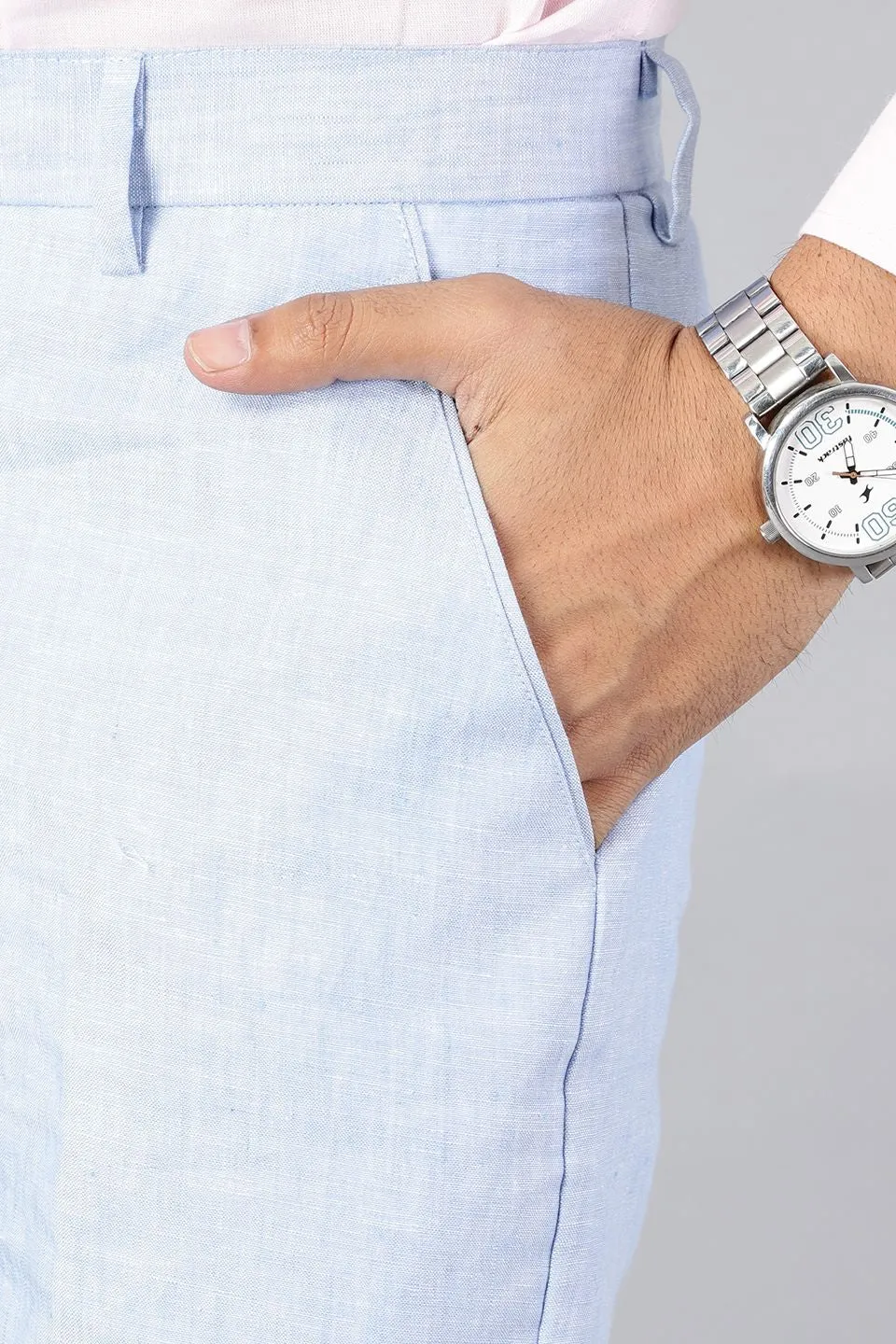 Double-Breasted Linen Sky Blue  Suit