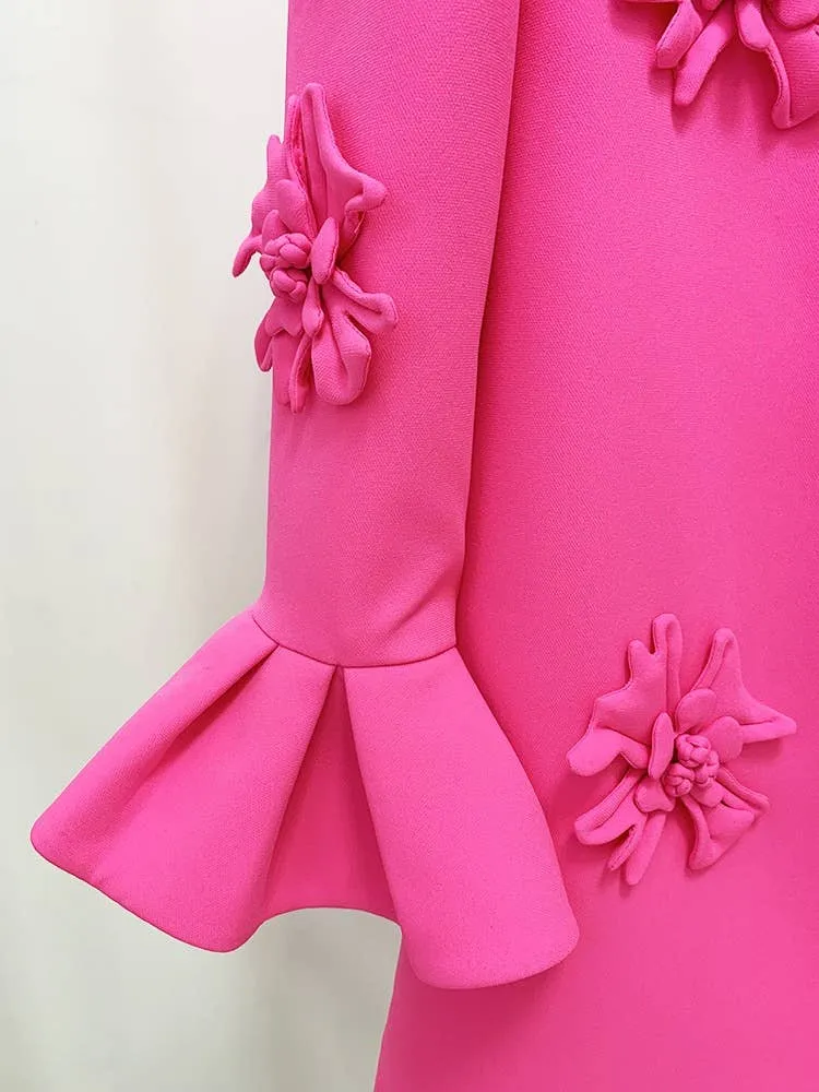 DR079 Handmade Three-dimensional Flower Bell Sleeve Dress