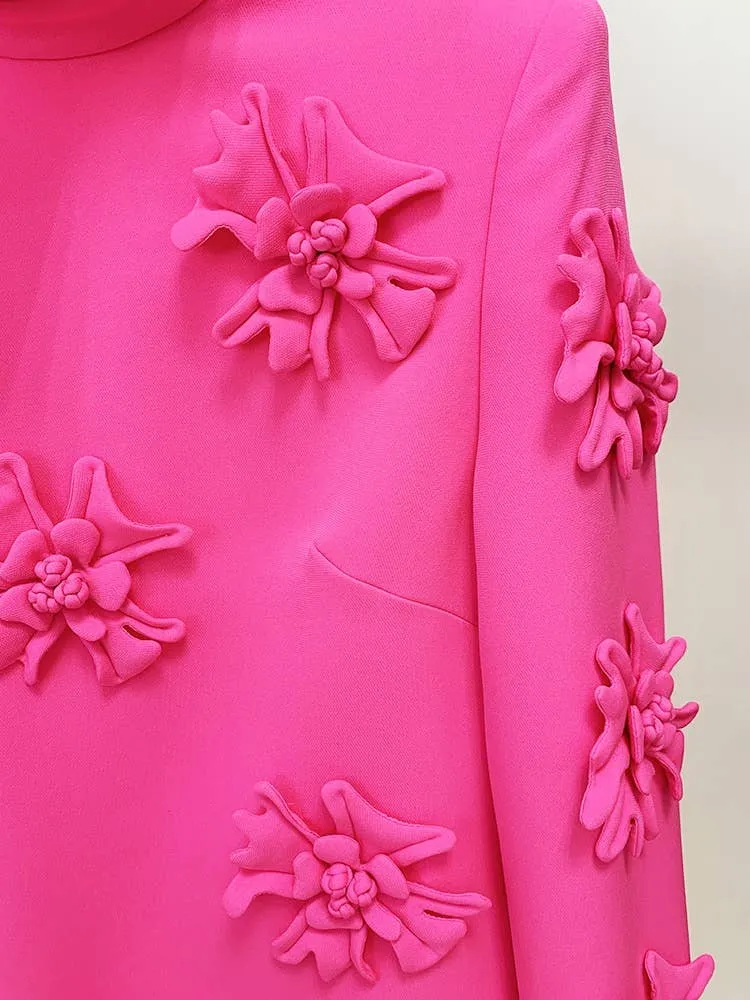 DR079 Handmade Three-dimensional Flower Bell Sleeve Dress