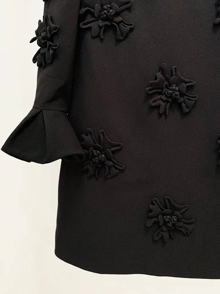 DR079 Handmade Three-dimensional Flower Bell Sleeve Dress
