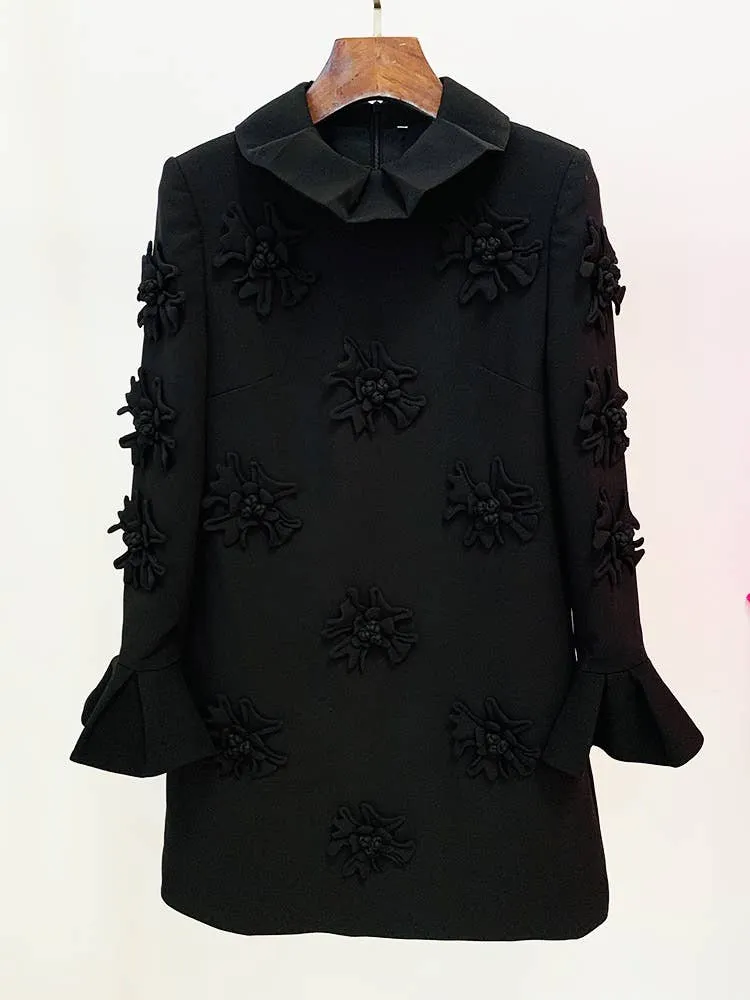 DR079 Handmade Three-dimensional Flower Bell Sleeve Dress