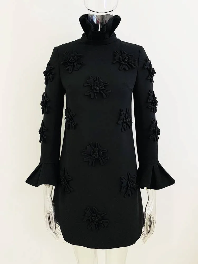 DR079 Handmade Three-dimensional Flower Bell Sleeve Dress
