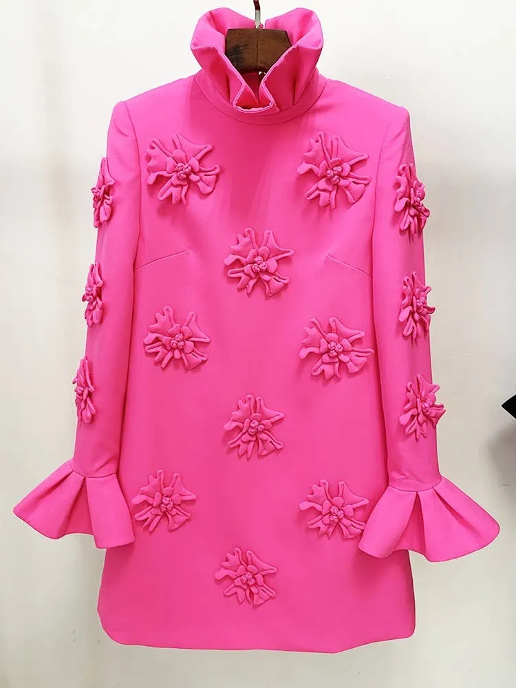 DR079 Handmade Three-dimensional Flower Bell Sleeve Dress